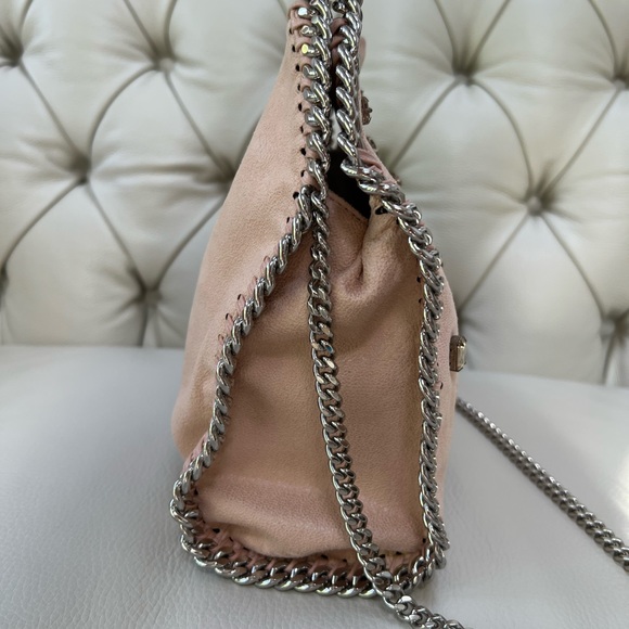 New Stella McCartney Falabella Pink Peach Vegan Suede Bag Crossbody Metal Chain - Picture 4 of 10